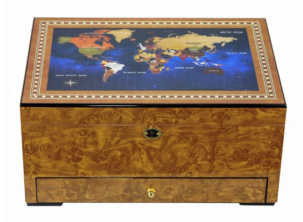 World Map Golden Oak and Spanish Cedar Humidor 3